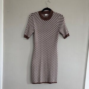 Abercrombie and Fitch Brown and White Checkered Mini Knit Dress